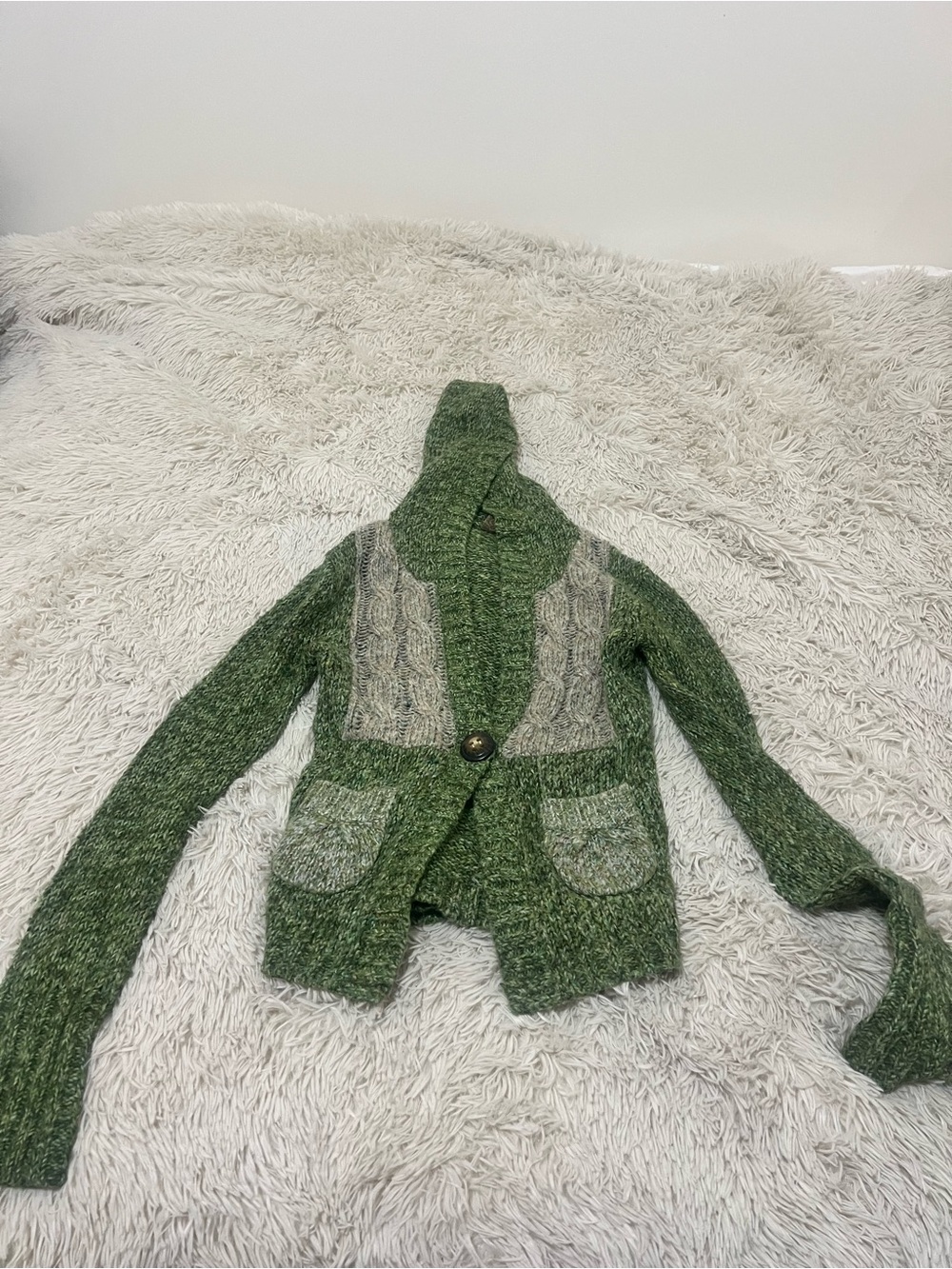 BKE Green and Gray Hooded Cardigan Sweater